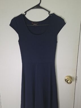 Classic Navy Cap-Sleeve A-Line Dress
